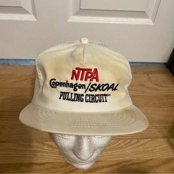Vintage NTPA Copenhagen Skoal Pulling Circuit Mesh SnapBack Hat White Red USA - Picture 3 of 14